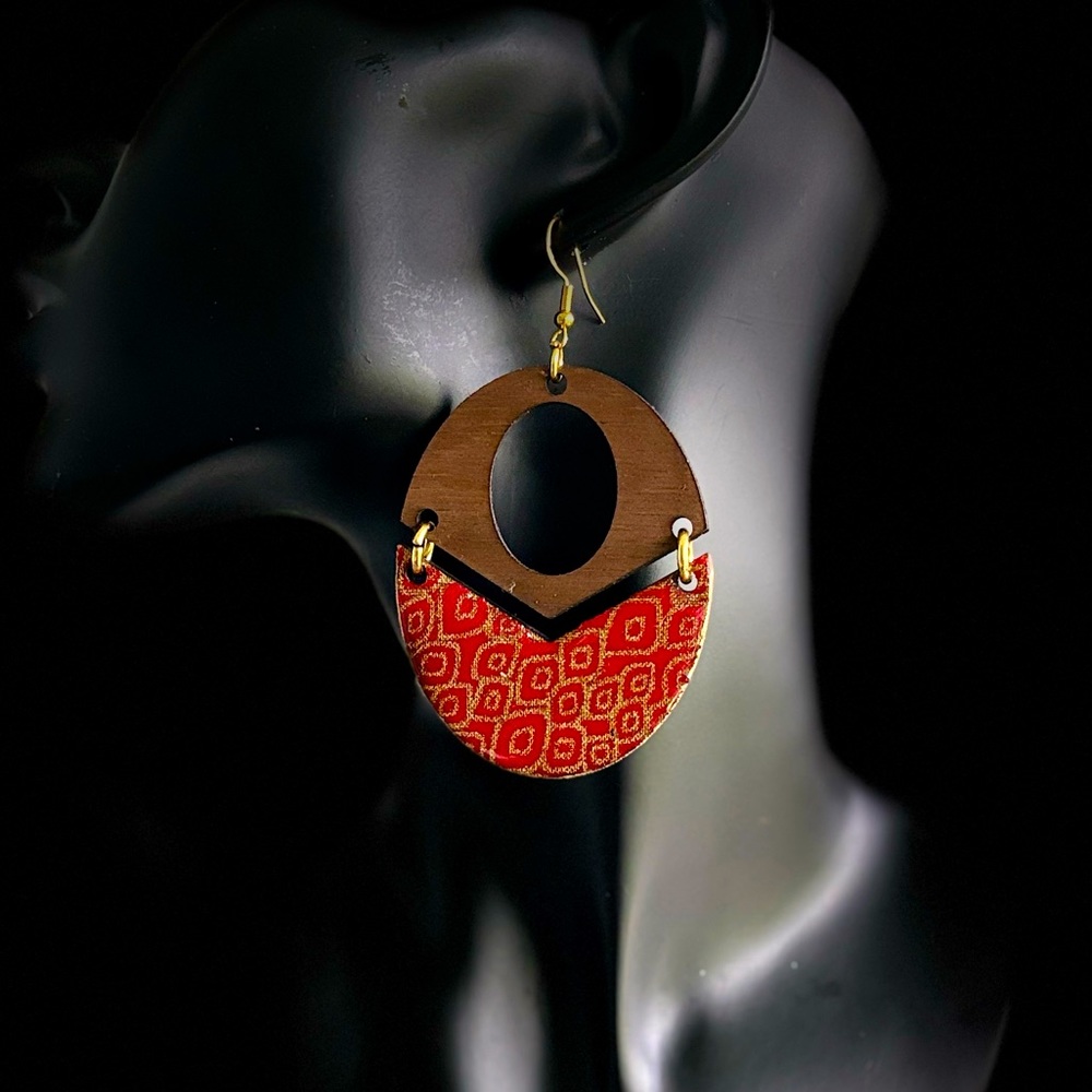 Handcrafted African Fabric Handcrafted Wood Drop Earrings